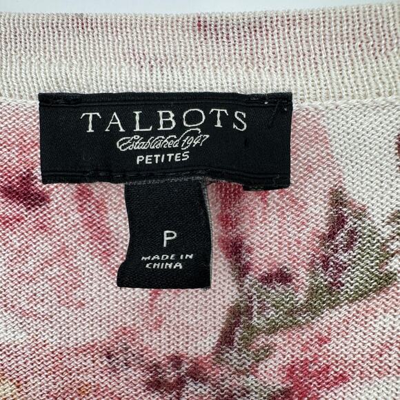 Talbots Sweater Womens Petite Small Pink Red Yellow Floral Silk Cotton Cardigan - Picture 5 of 9